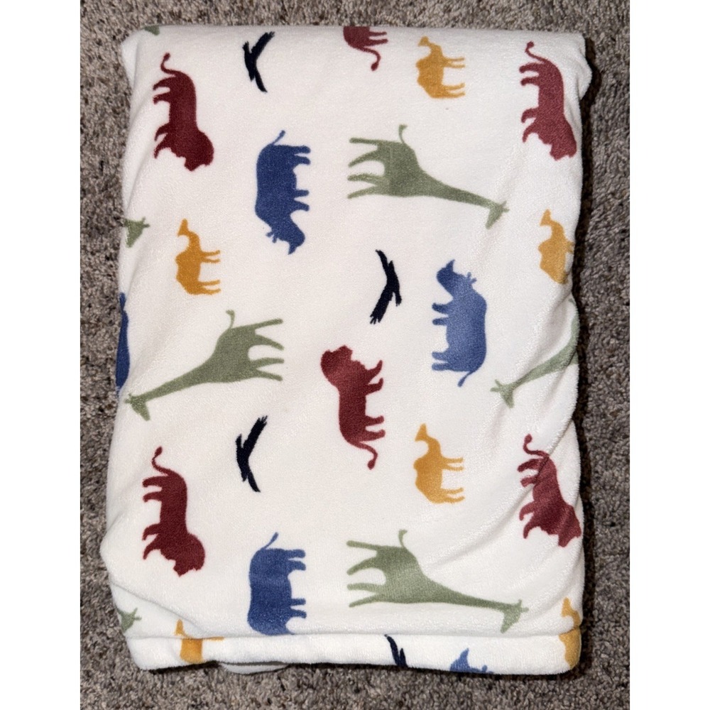 Carter's Baby Blanket Safari Multi Color‎ Zoo Animals White Plush 40x30